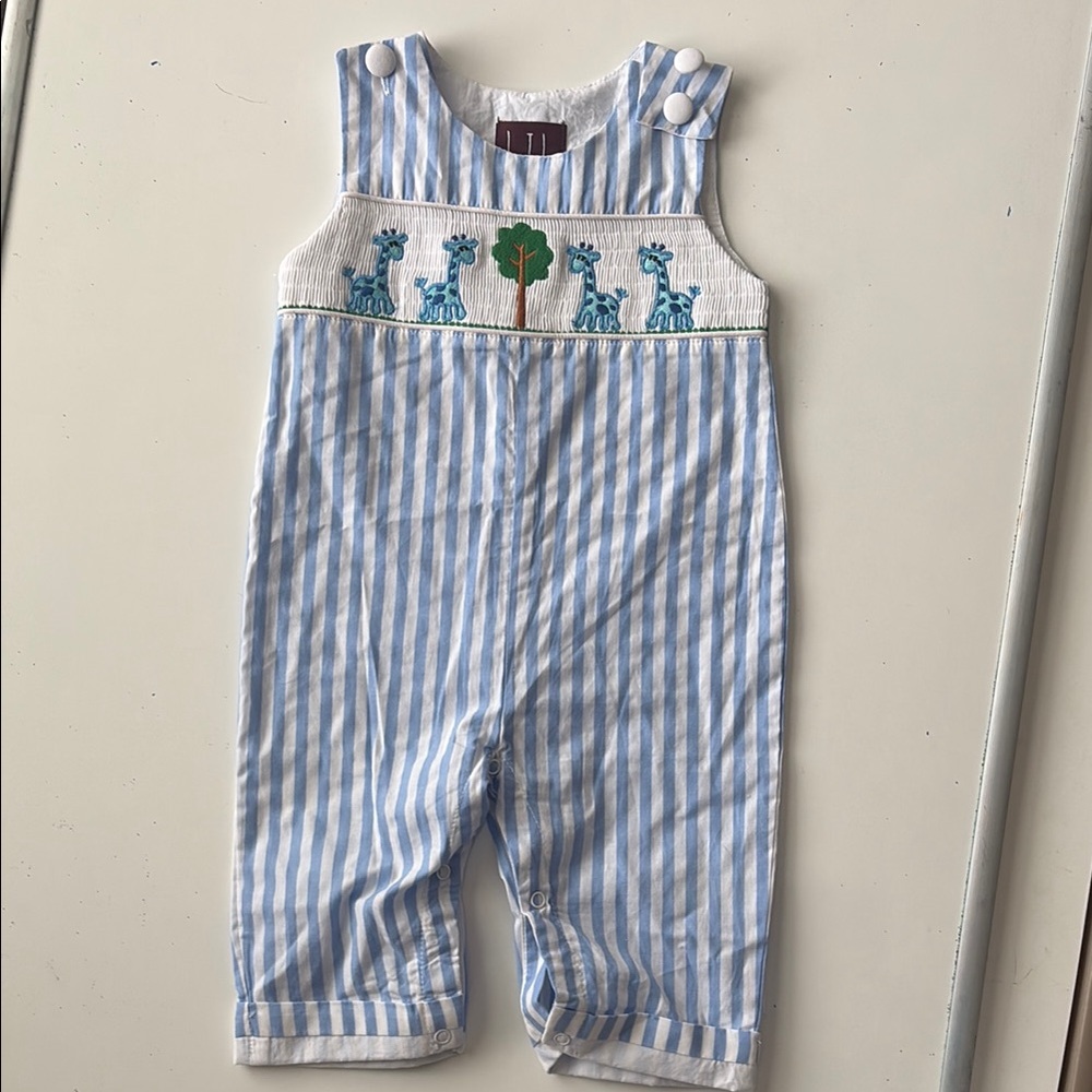Lil Cactus Blue striped giraffe overalls